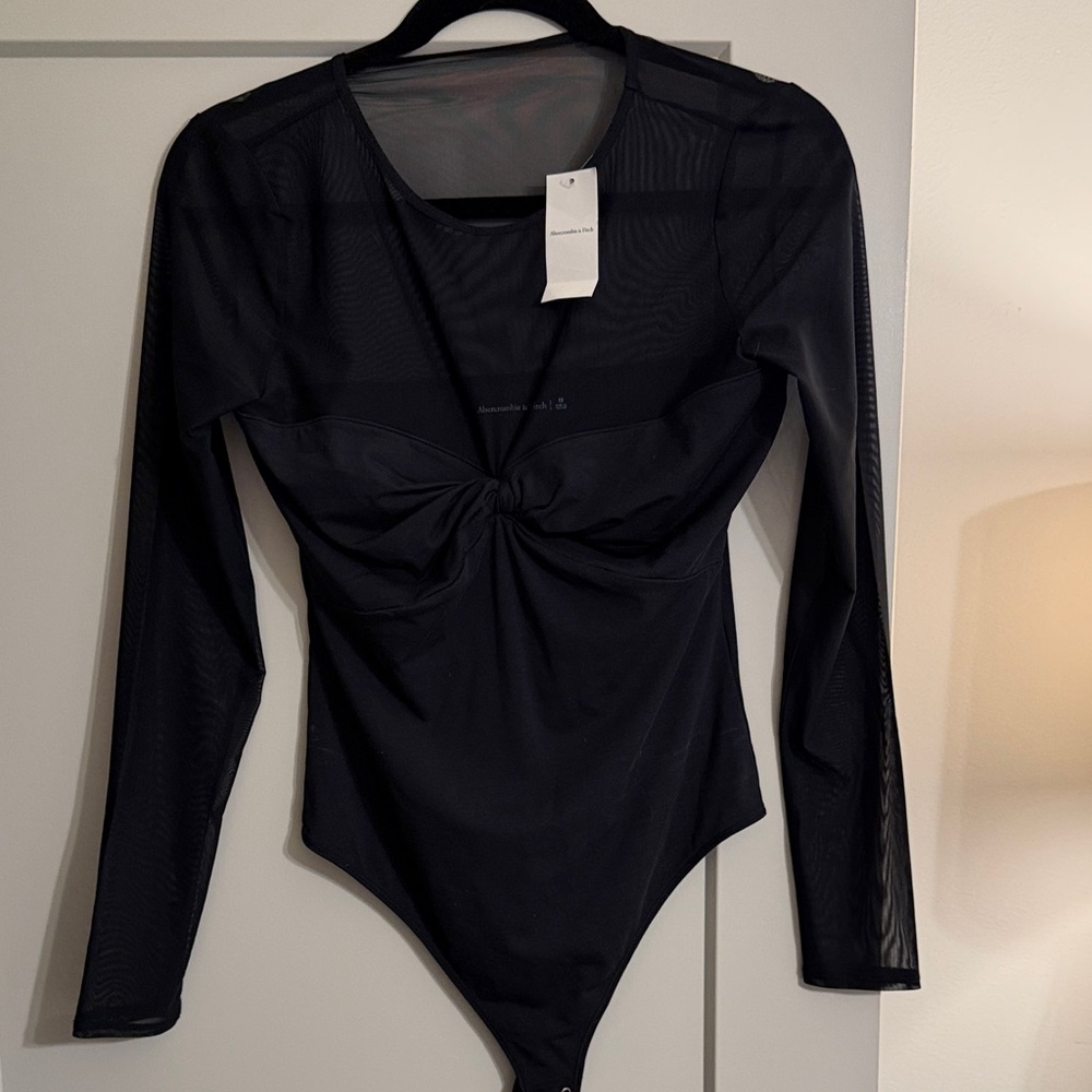 Abercrombie & Fitch Black Mesh Long Sleeve Bodysuit
